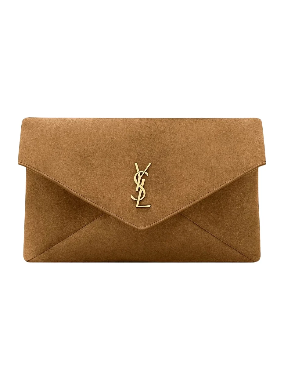Women's Cassandre Large Envelope Pouch in Suede - Caramel Cognac Women's Cassandre Large Envelope Pouch in Suede - Caramel Cognac