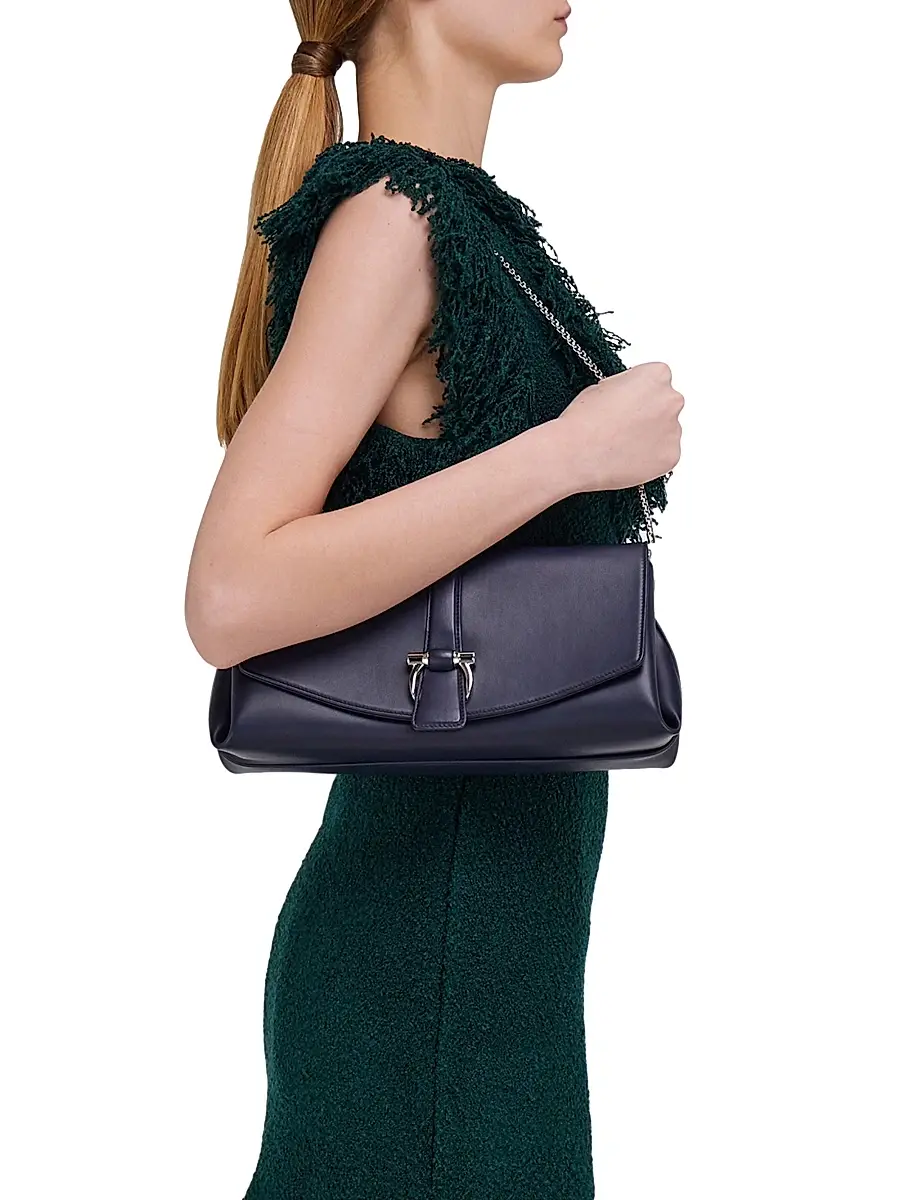 FERRAGAMO Women's Gancini Leather Crossbody Bag - Navy | Thumbnail 4 FERRAGAMO Women's Gancini Leather Crossbody Bag - Navy | Thumbnail 4