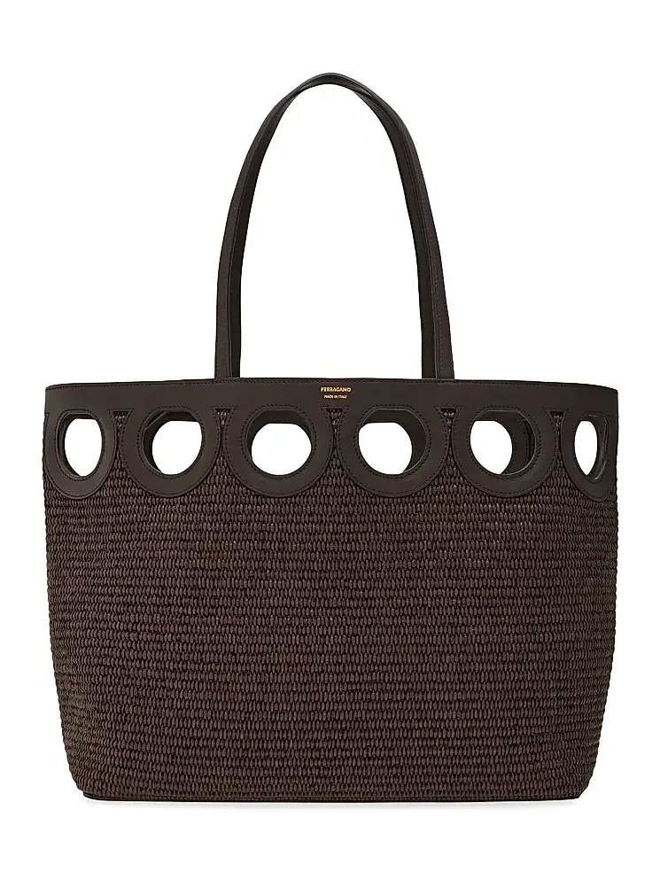 Women's Raffia & Leather Tote Bag