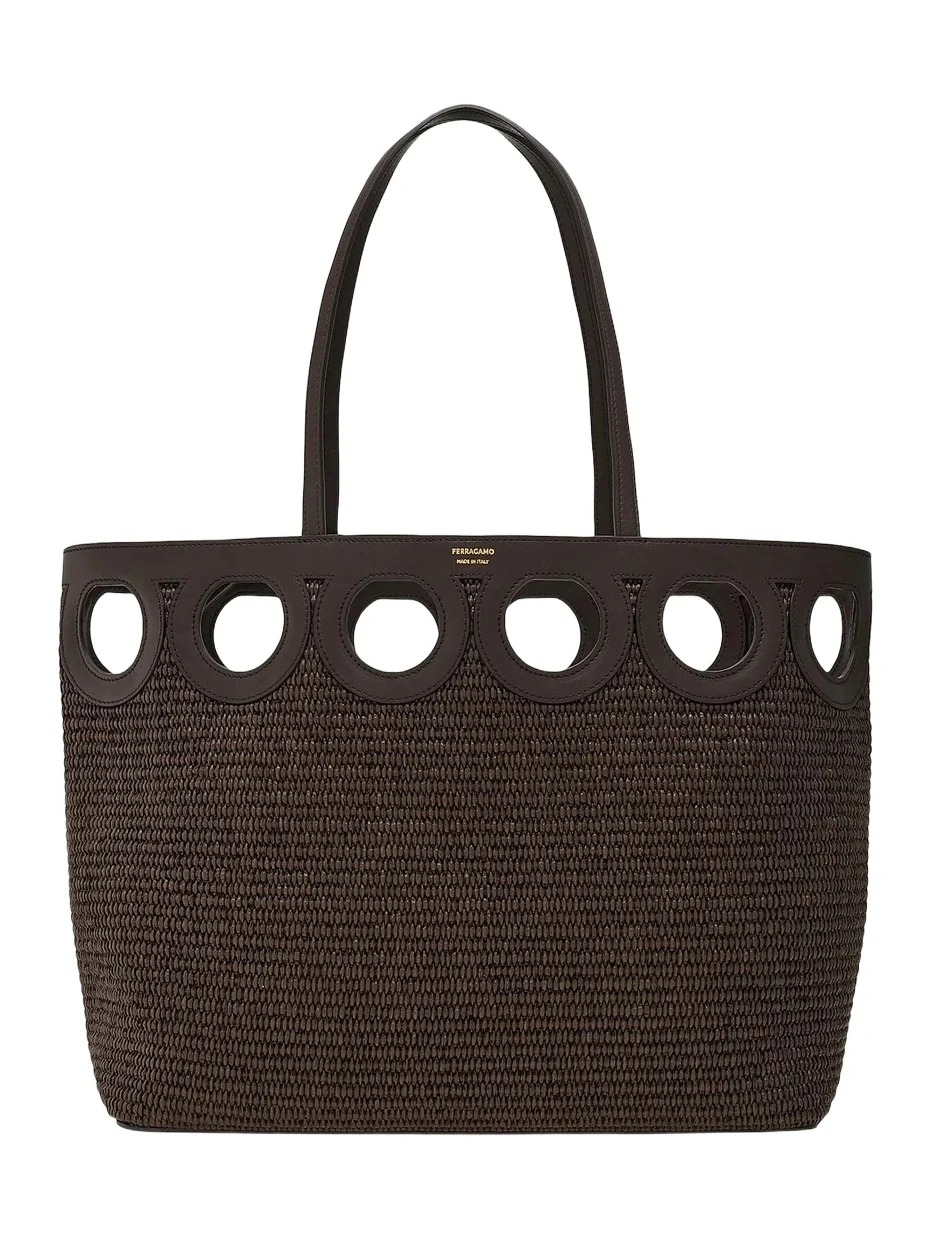Women's Raffia & Leather Tote Bag