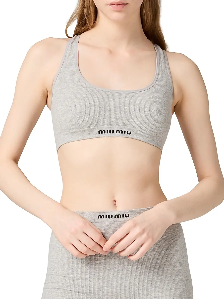 Miu Miu Women's Seamless Mélange Racerback Crop Top - Grey | Thumbnail 2