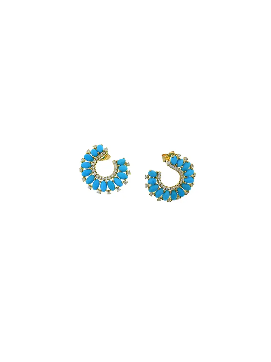 Wish Fine Jewelry 0.70ct Diamond Turquoise 18K Gold Cluster Earrings | Thumbnail 2 Wish Fine Jewelry 0.70ct Diamond Turquoise 18K Gold Cluster Earrings | Thumbnail 2