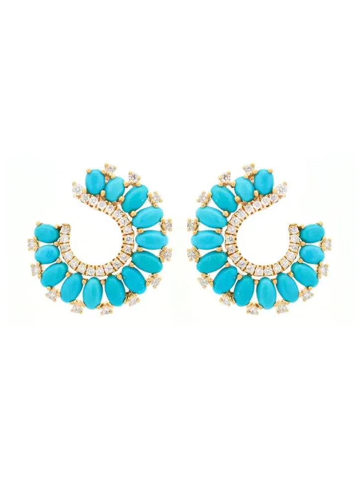 0.70ct Diamond Turquoise 18K Gold Cluster Earrings 0.70ct Diamond Turquoise 18K Gold Cluster Earrings