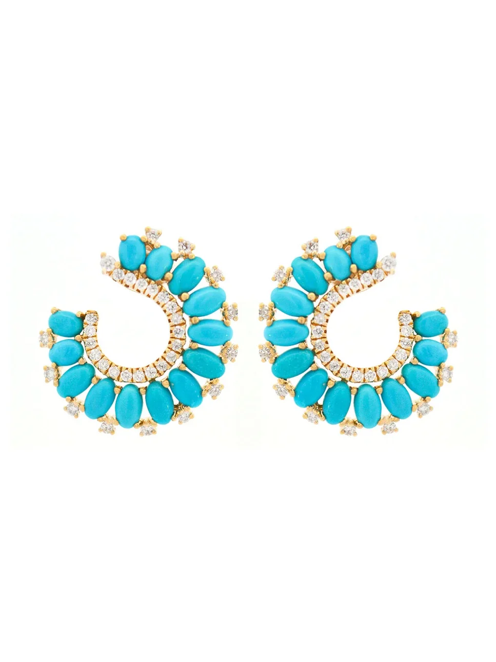 0.70ct Diamond Turquoise 18K Gold Cluster Earrings 0.70ct Diamond Turquoise 18K Gold Cluster Earrings