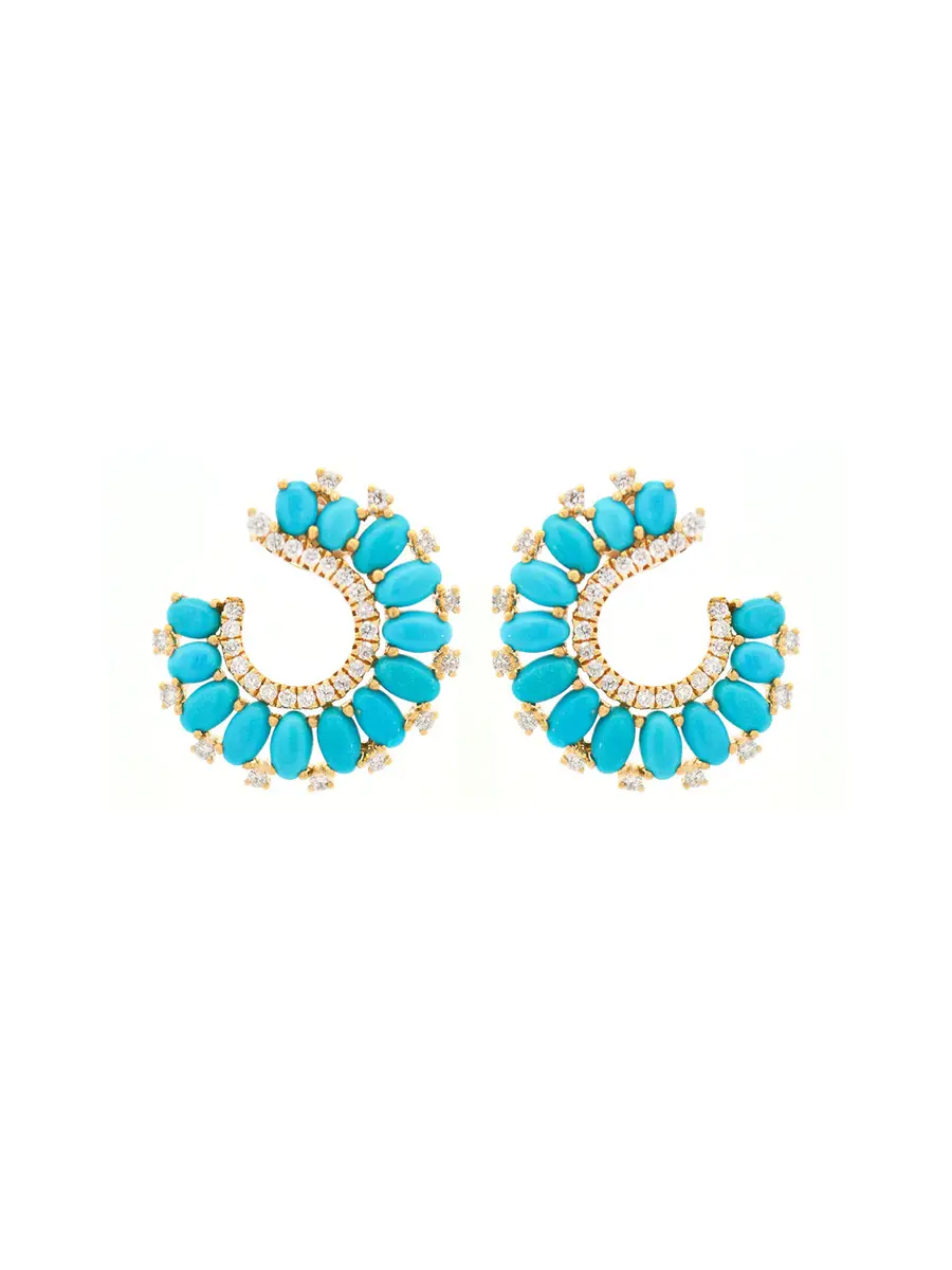 Wish Fine Jewelry 0.70ct Diamond Turquoise 18K Gold Cluster Earrings | Image 1 Wish Fine Jewelry 0.70ct Diamond Turquoise 18K Gold Cluster Earrings | Image 1