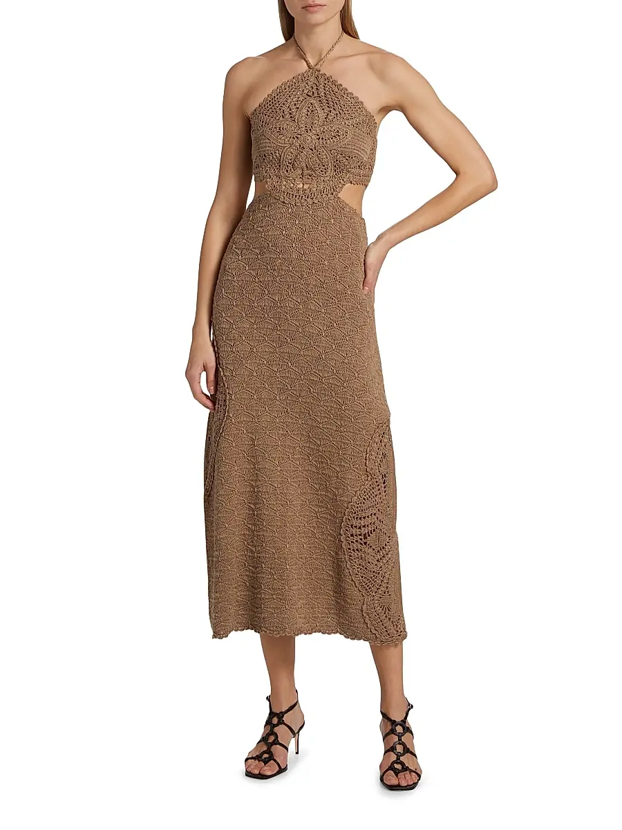 Amur Women's Clara Crochet Halter Midi-Dress | Thumbnail 2 Amur Women's Clara Crochet Halter Midi-Dress | Thumbnail 2