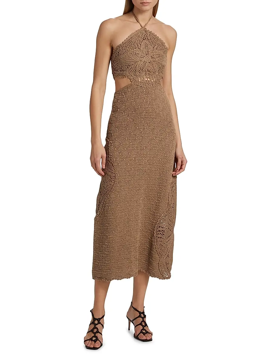 Amur Women's Clara Crochet Halter Midi-Dress | Thumbnail 3 Amur Women's Clara Crochet Halter Midi-Dress | Thumbnail 3