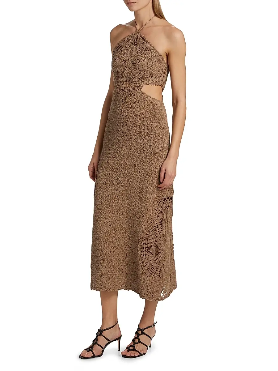Amur Women's Clara Crochet Halter Midi-Dress | Thumbnail 4 Amur Women's Clara Crochet Halter Midi-Dress | Thumbnail 4