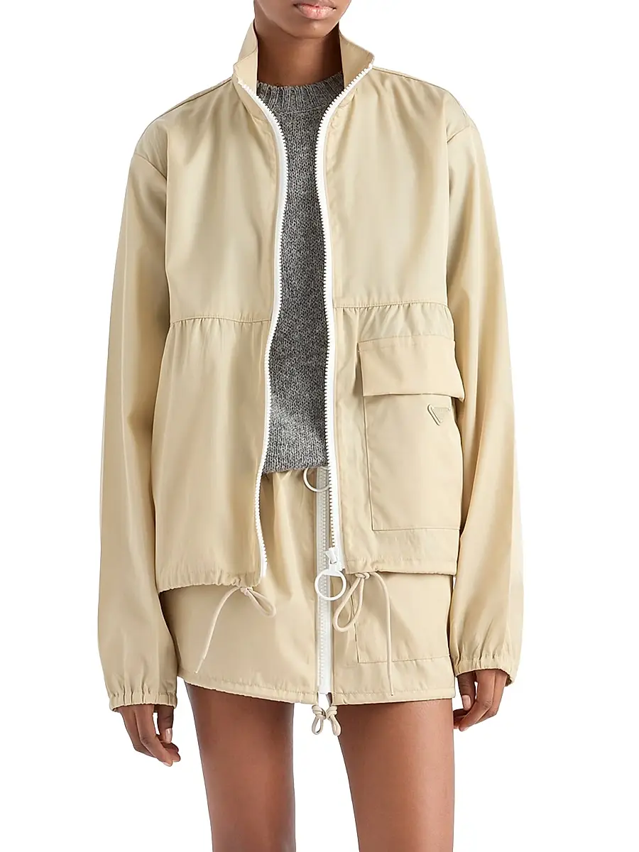 Prada Women's Re-Nylon Blouson Jacket - Beige Khaki | Thumbnail 2 Prada Women's Re-Nylon Blouson Jacket - Beige Khaki | Thumbnail 2