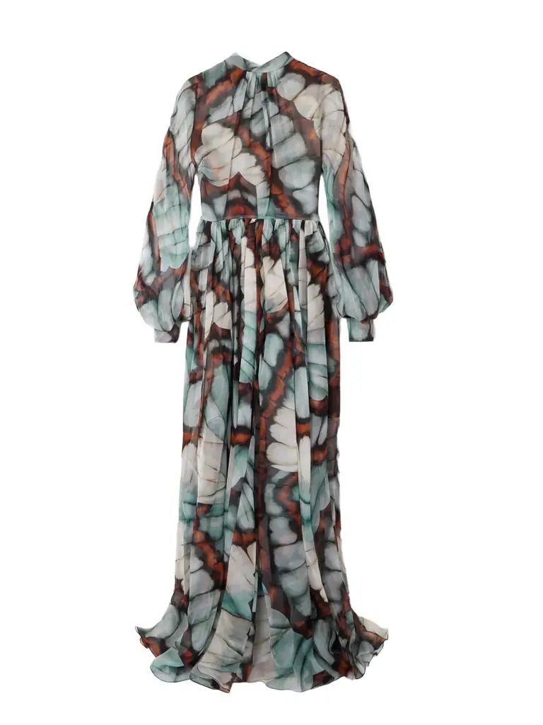 Printed Silk-chiffon Gown