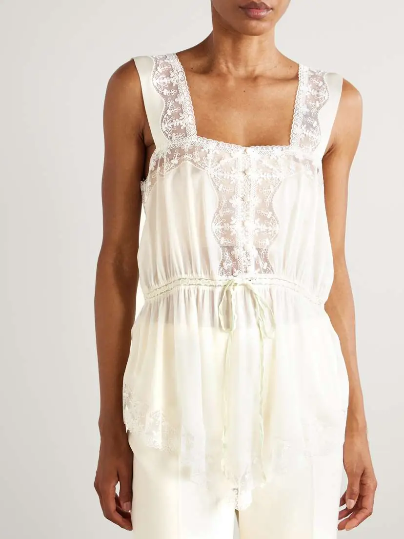 Chloé Lace-trimmed Silk-charmeuse Top | Thumbnail 3