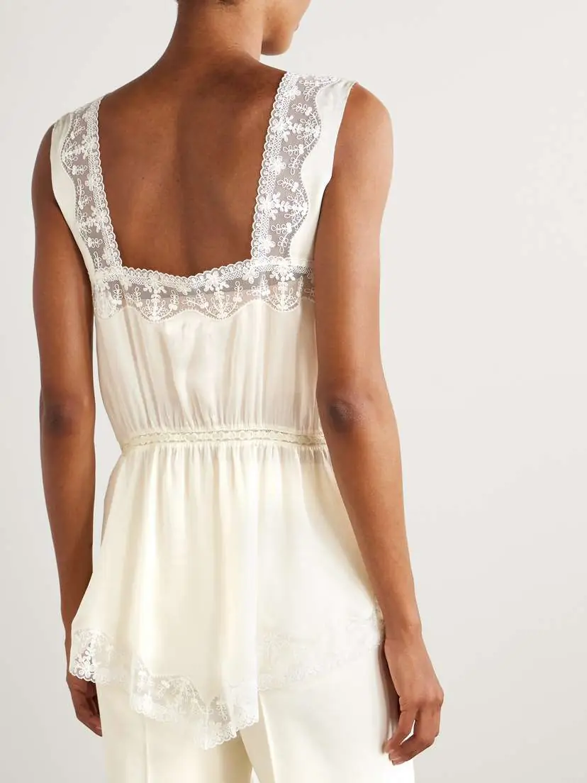 Chloé Lace-trimmed Silk-charmeuse Top | Thumbnail 4