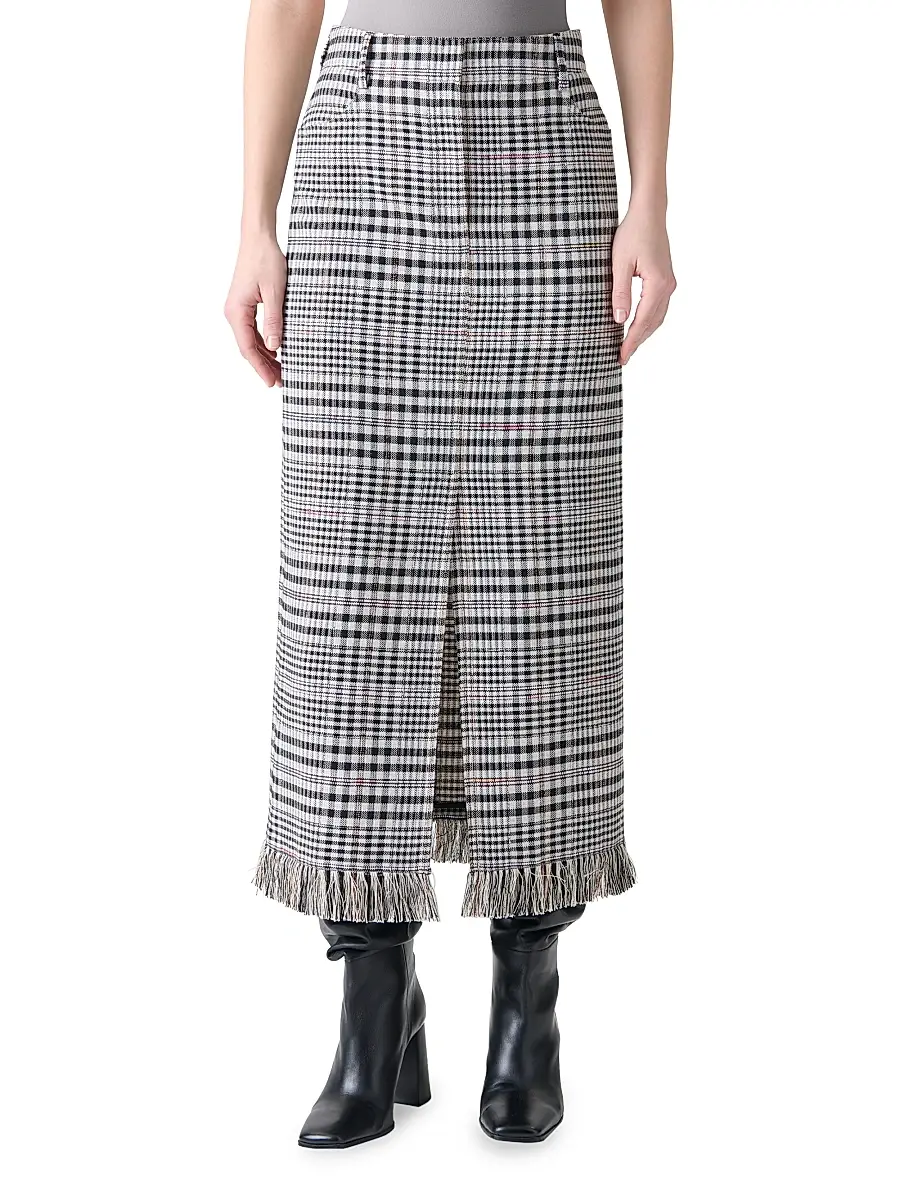 Akris punto Women's Fringed Plaid Pencil Midi-Skirt - Cream Black | Thumbnail 2 Akris punto Women's Fringed Plaid Pencil Midi-Skirt - Cream Black | Thumbnail 2