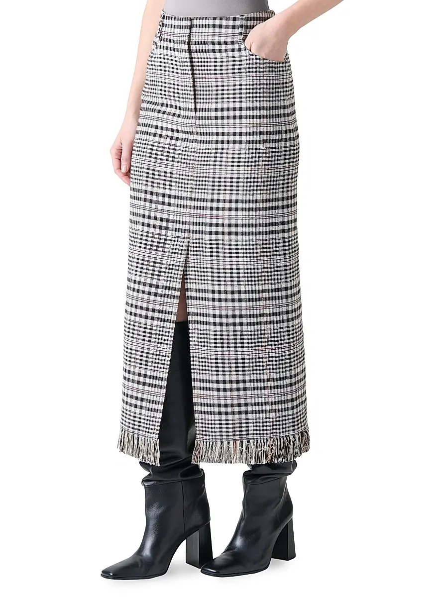 Akris punto Women's Fringed Plaid Pencil Midi-Skirt - Cream Black | Thumbnail 3 Akris punto Women's Fringed Plaid Pencil Midi-Skirt - Cream Black | Thumbnail 3
