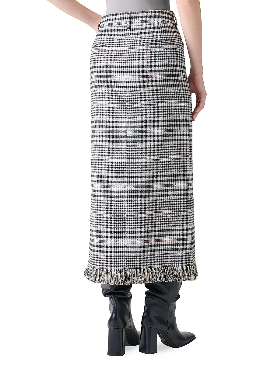 Akris punto Women's Fringed Plaid Pencil Midi-Skirt - Cream Black | Thumbnail 4 Akris punto Women's Fringed Plaid Pencil Midi-Skirt - Cream Black | Thumbnail 4