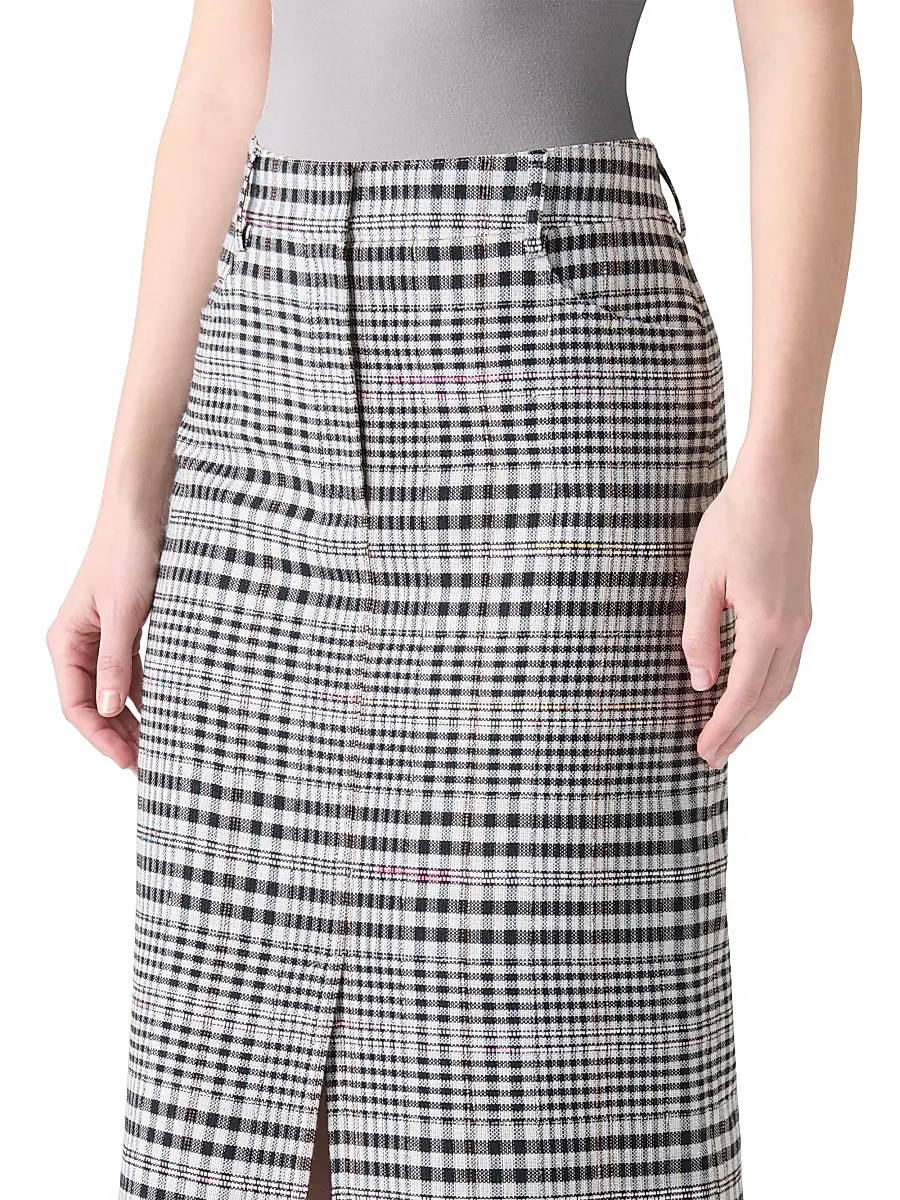 Akris punto Women's Fringed Plaid Pencil Midi-Skirt - Cream Black | Thumbnail 5 Akris punto Women's Fringed Plaid Pencil Midi-Skirt - Cream Black | Thumbnail 5