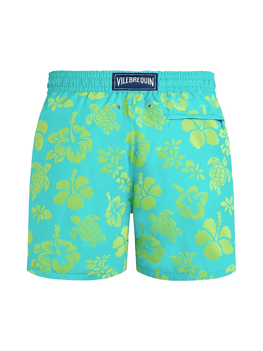 Vilebrequin Men's Tropical Turtle Packable Flocked Swim Trunks | Thumbnail 2