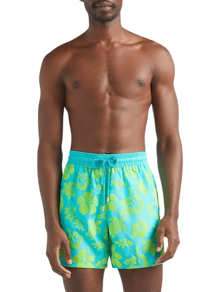 Vilebrequin Men's Tropical Turtle Packable Flocked Swim Trunks | Thumbnail 3