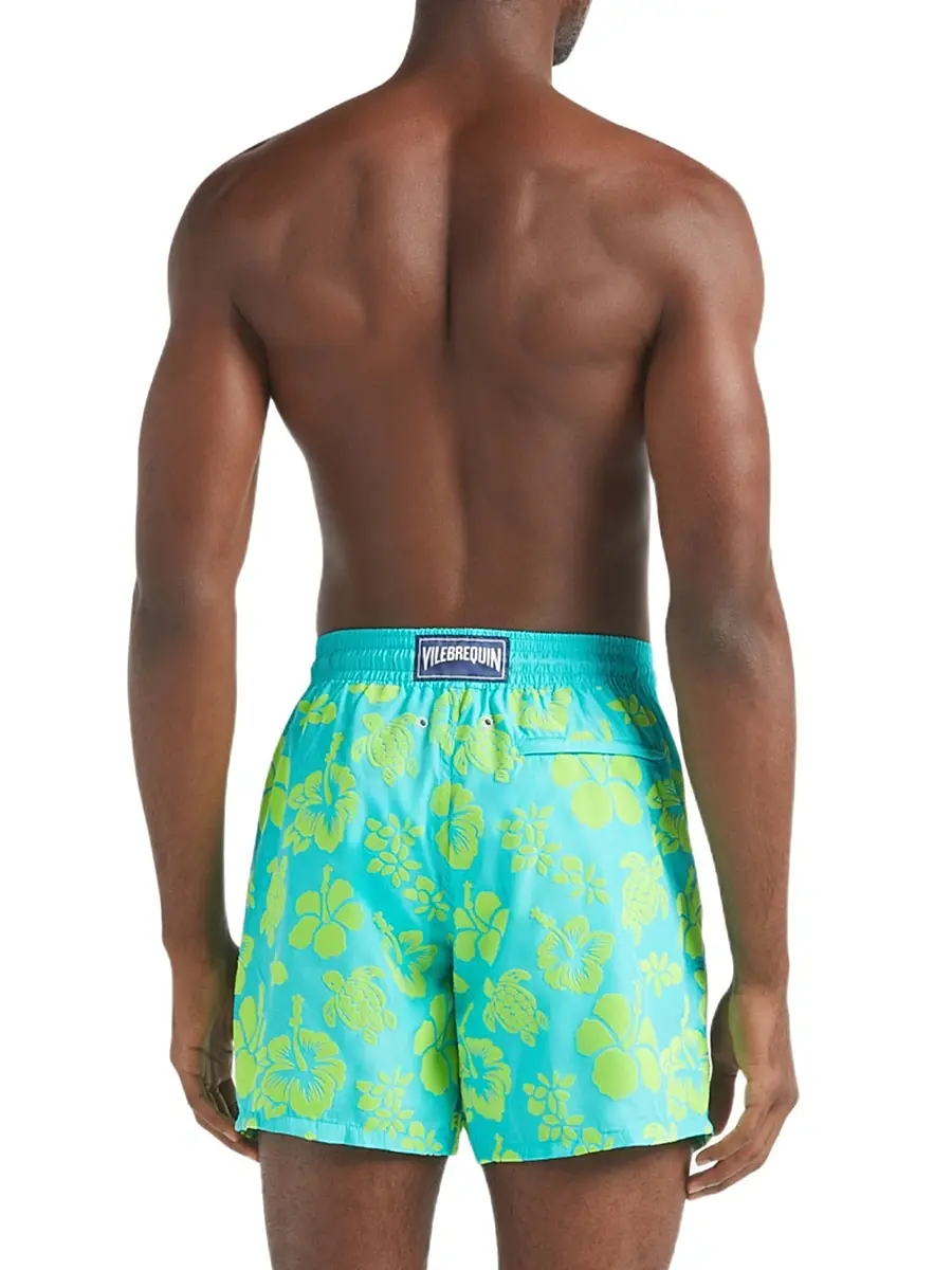 Vilebrequin Men's Tropical Turtle Packable Flocked Swim Trunks | Thumbnail 4