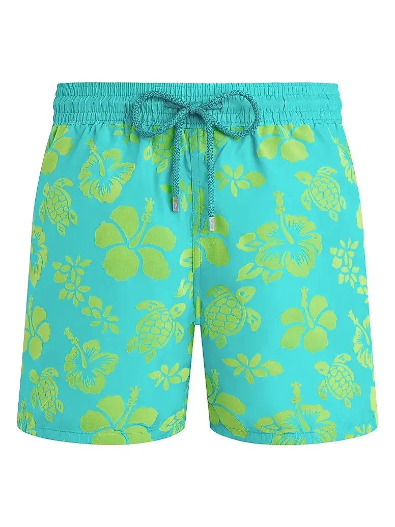 Men's Tropical Turtle Packable Flocked Swim Trunks Men's Tropical Turtle Packable Flocked Swim Trunks