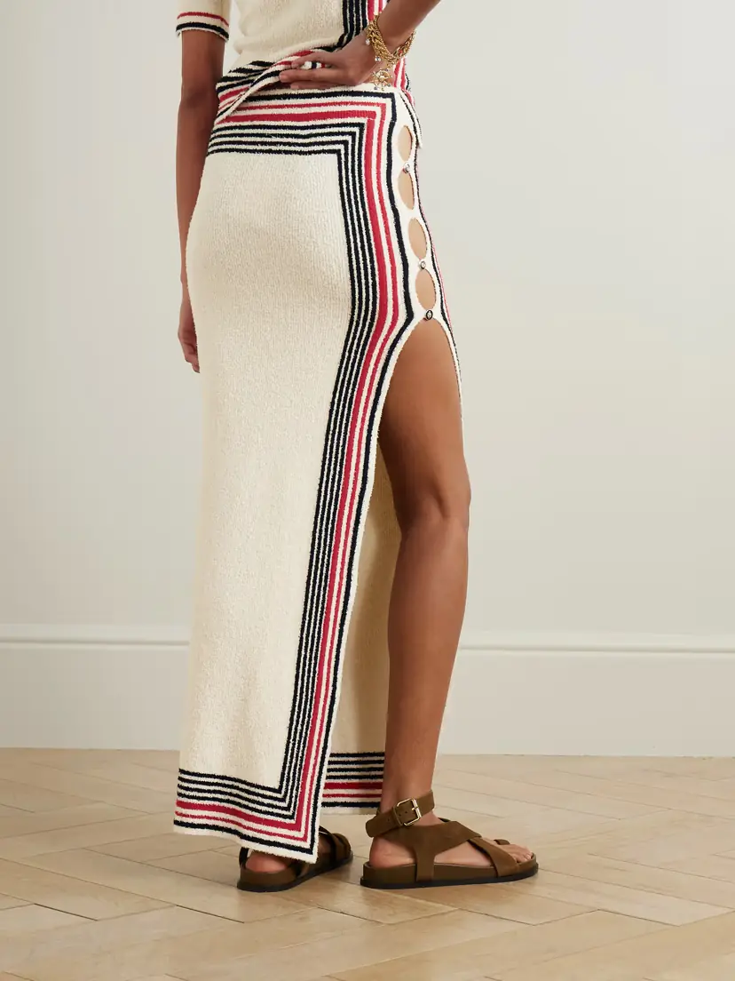Rabanne Button-embellished Striped Cotton-blend Chenille Midi Skirt | Thumbnail 3