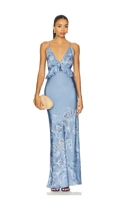 ROCOCO SAND Cross Back Peplum Maxi Dress | Image 1 ROCOCO SAND Cross Back Peplum Maxi Dress | Image 1