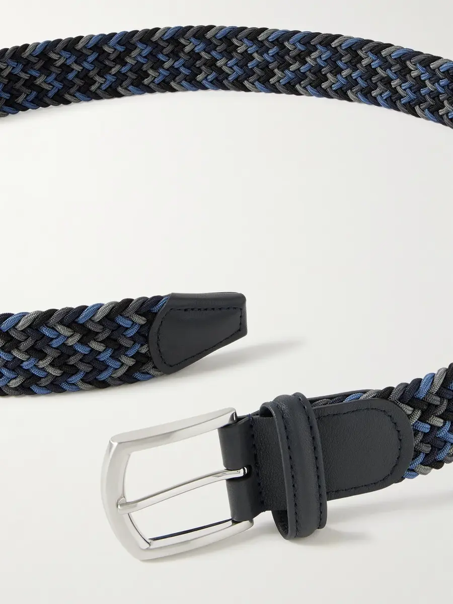 Anderson's 3.5cm Leather-Trimmed Woven Elastic Belt - Men | Thumbnail 2 Anderson's 3.5cm Leather-Trimmed Woven Elastic Belt - Men | Thumbnail 2