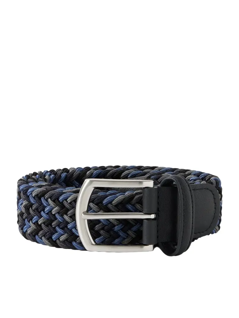 Anderson's 3.5cm Leather-Trimmed Woven Elastic Belt - Men