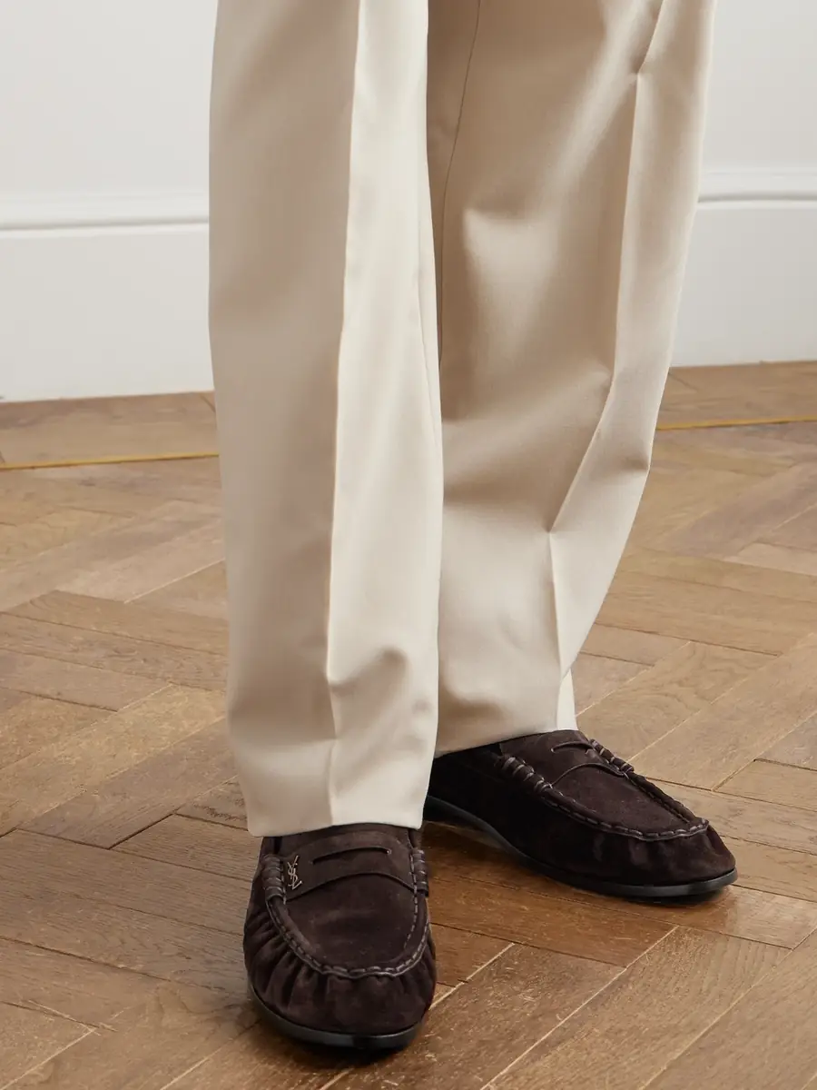 Saint Laurent Le Loafer Monogram Logo-Appliquéd Suede Penny Loafers - Men | Thumbnail 2
