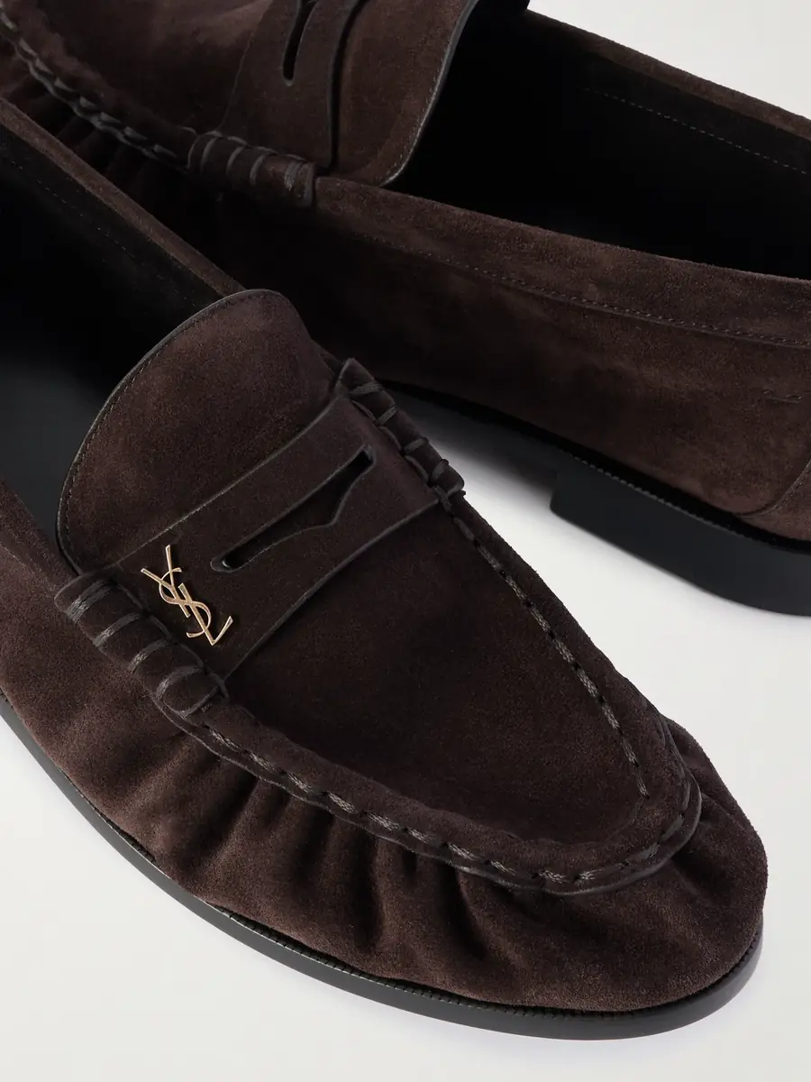 Saint Laurent Le Loafer Monogram Logo-Appliquéd Suede Penny Loafers - Men | Thumbnail 5