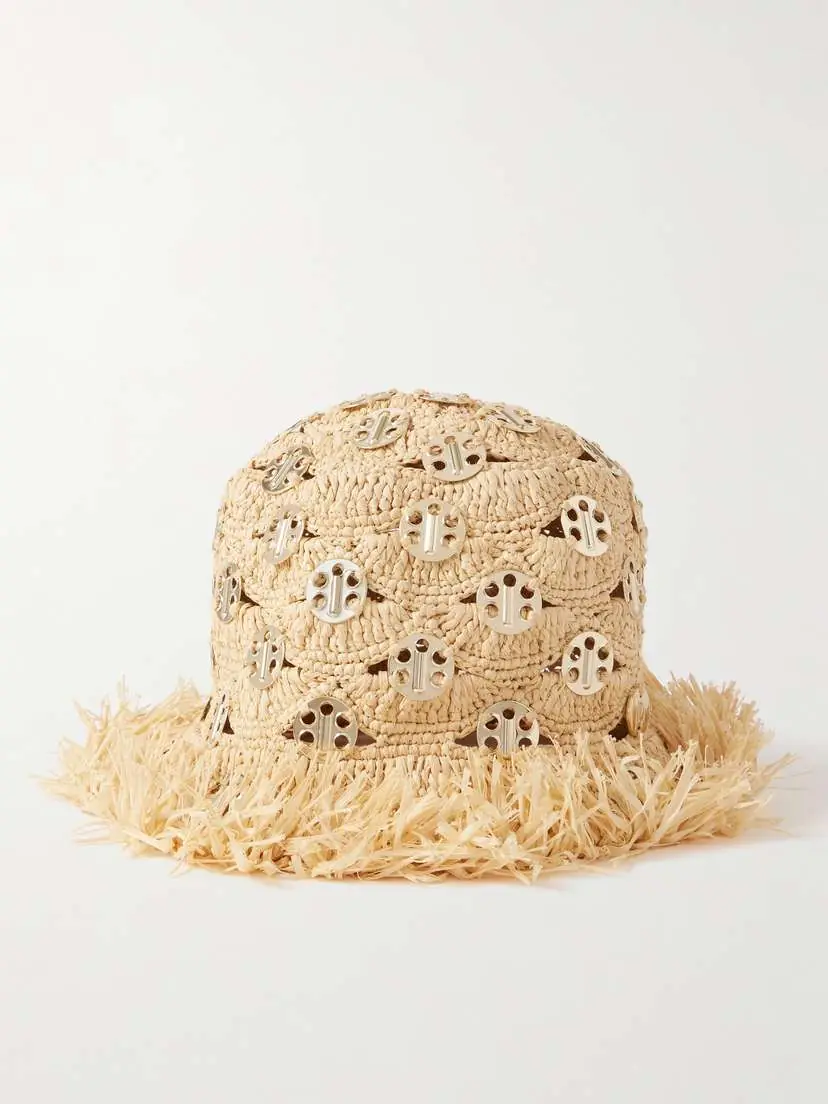 Rabanne Fringed Cutout Chainmail-embellished Raffia Hat | Thumbnail 3