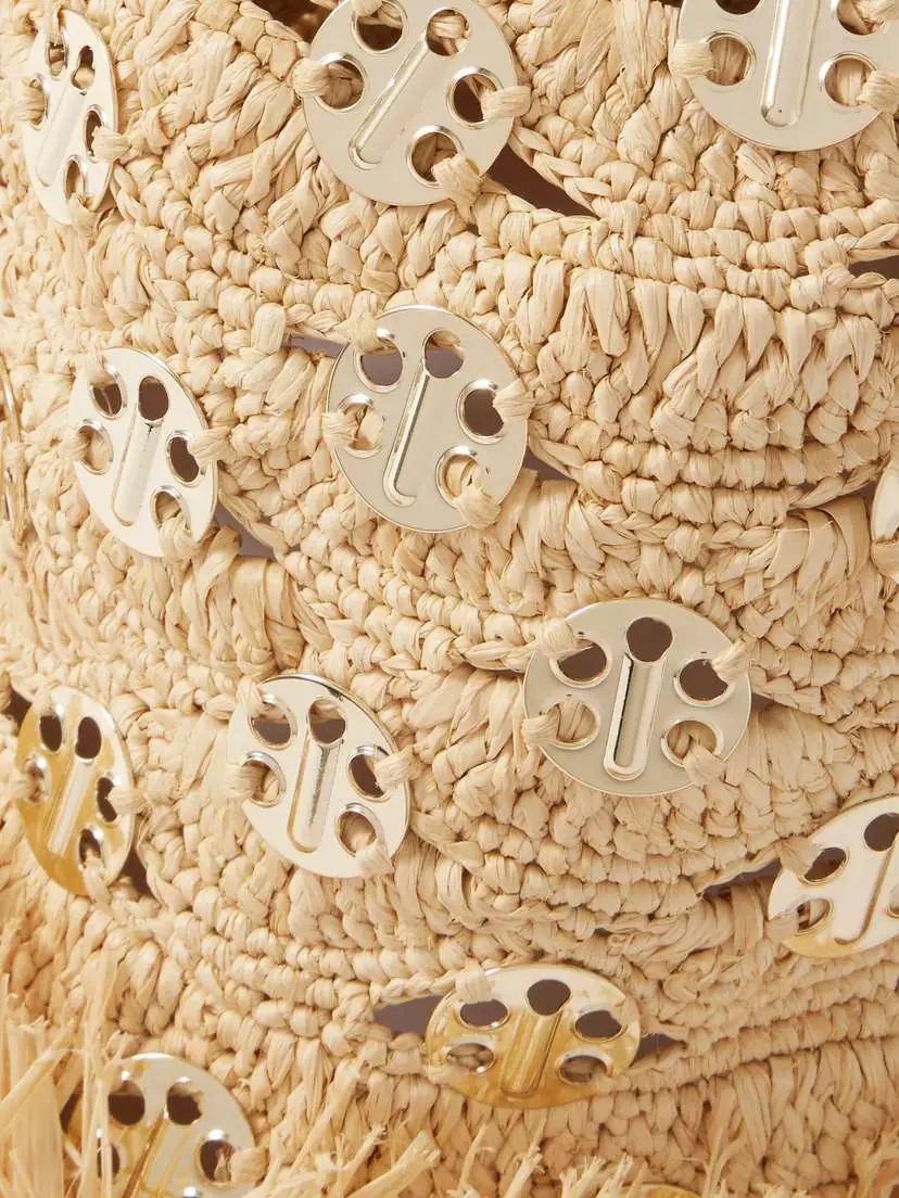 Rabanne Fringed Cutout Chainmail-embellished Raffia Hat | Thumbnail 4