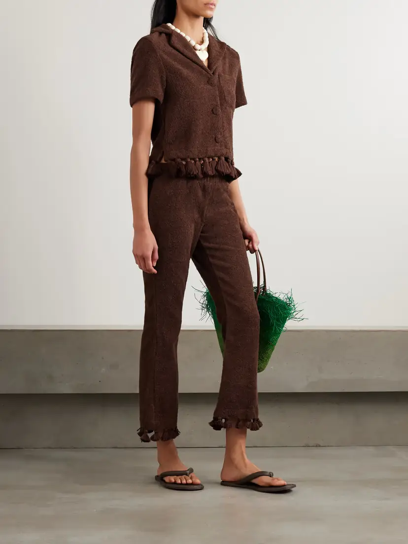 Cap d’Antibes Cropped Flared Tasseled Cotton-terry Pants | Thumbnail 2 Cap d’Antibes Cropped Flared Tasseled Cotton-terry Pants | Thumbnail 2