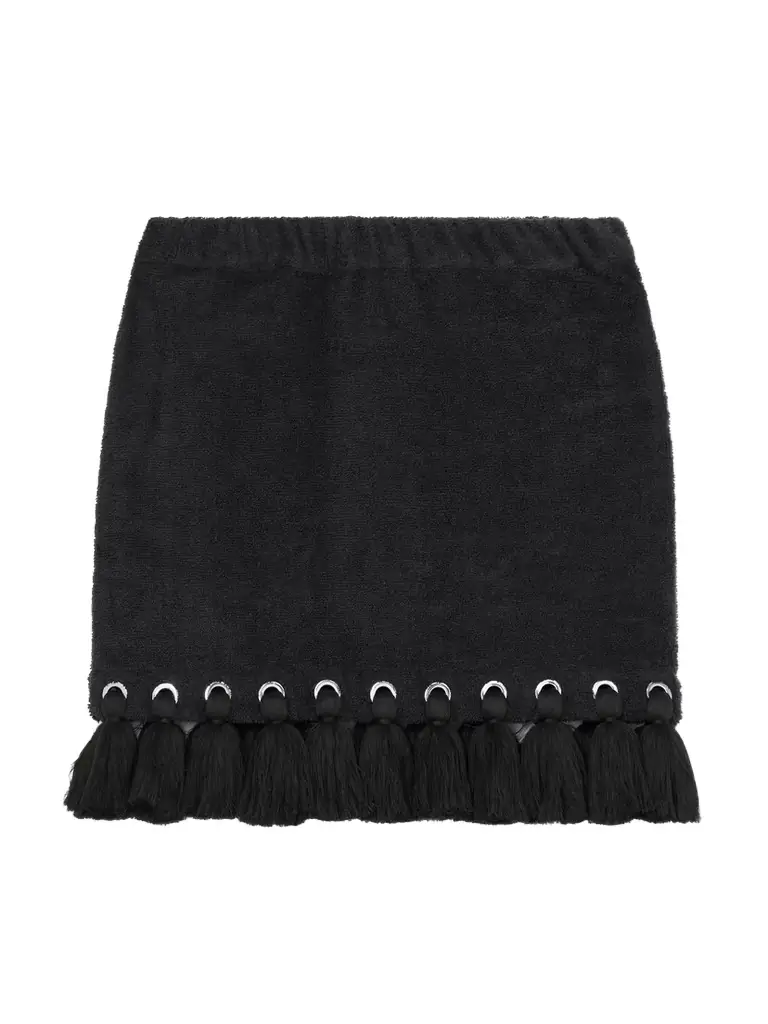 Cap d’Antibes Tasseled Eyelet-embellished Cotton-terry Mini Skirt
