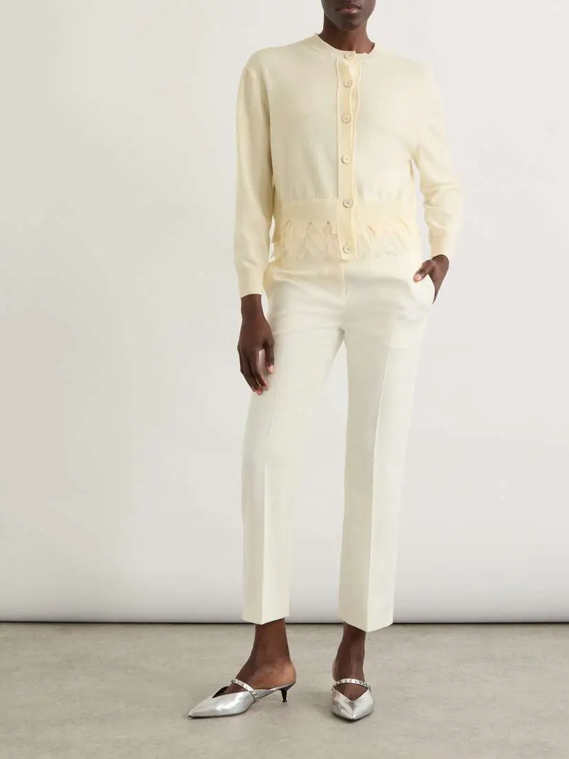 Alexander McQueen Lace-trimmed Distressed Wool And Cashmere-blend Cardigan | Thumbnail 2 Alexander McQueen Lace-trimmed Distressed Wool And Cashmere-blend Cardigan | Thumbnail 2