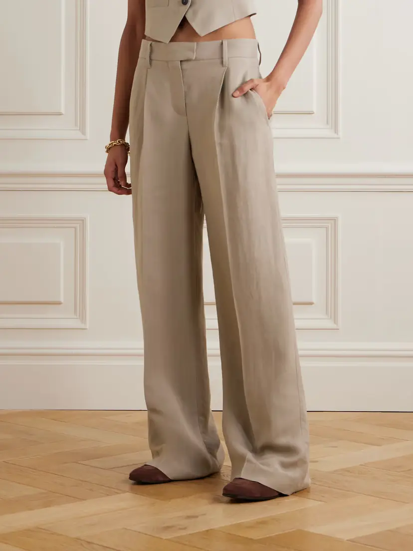 Brunello Cucinelli Bead-embellished Pleated Twill Wide-leg Pants | Thumbnail 2 Brunello Cucinelli Bead-embellished Pleated Twill Wide-leg Pants | Thumbnail 2