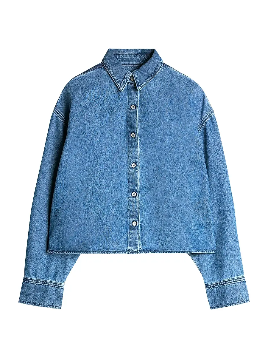 7 For All Mankind Women's Nina Denim Crop Shirt - Hilo - Size XS | Image 1 7 For All Mankind Women's Nina Denim Crop Shirt - Hilo - Size XS | Image 1