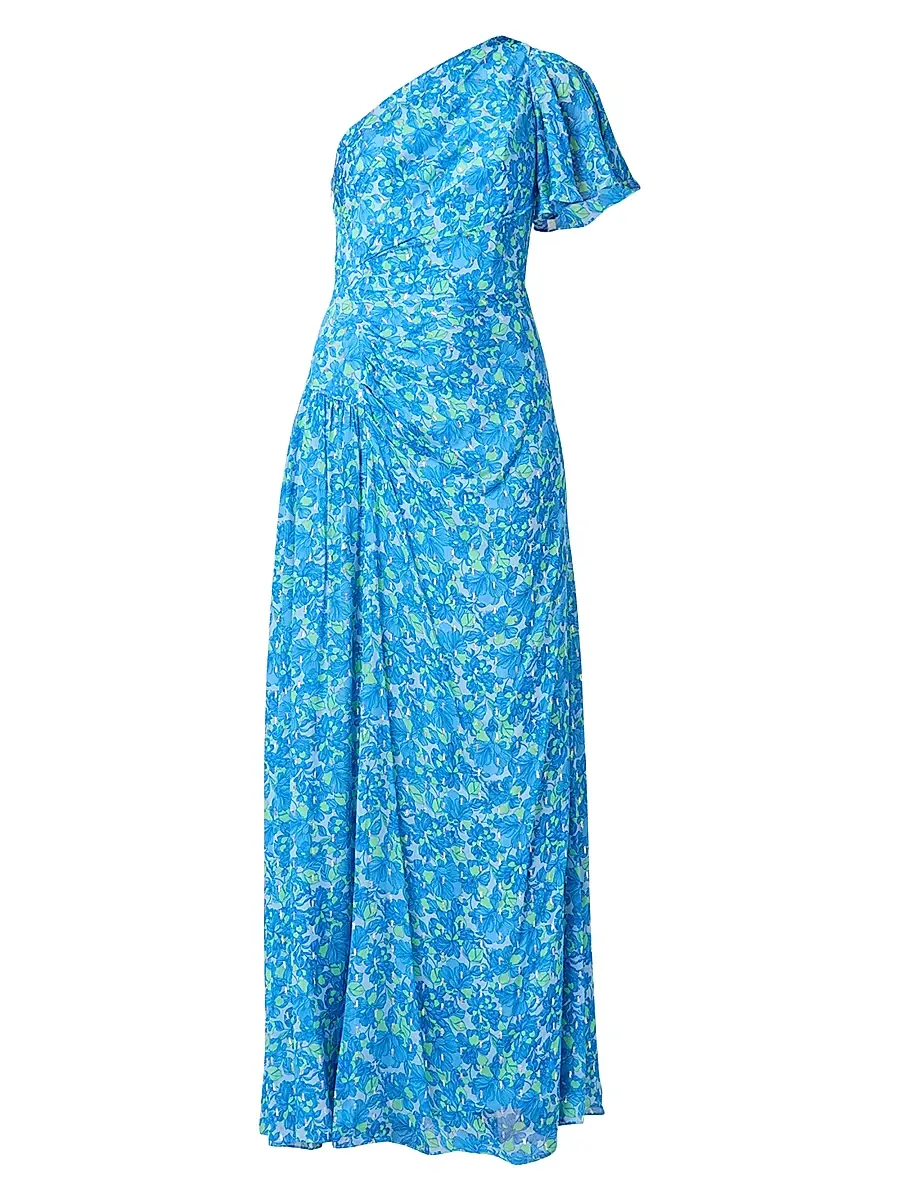 Shoshanna Women's Latissa One-Shoulder Maxi Dress - Sky Multi | Image 1 Shoshanna Women's Latissa One-Shoulder Maxi Dress - Sky Multi | Image 1