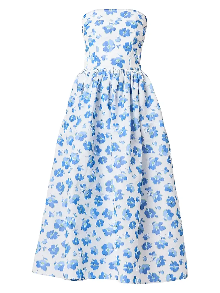 Shoshanna Women's Ophelia Taffeta Strapless A-Line Midi-Dress - Cobalt | Image 1 Shoshanna Women's Ophelia Taffeta Strapless A-Line Midi-Dress - Cobalt | Image 1