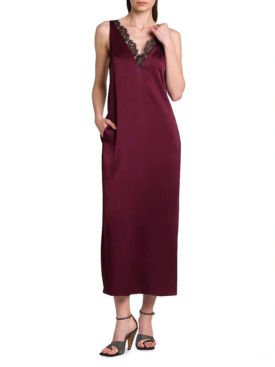 Stella McCartney Women's Satin-Lace V-Neck Maxi Slipdress | Thumbnail 2 Stella McCartney Women's Satin-Lace V-Neck Maxi Slipdress | Thumbnail 2