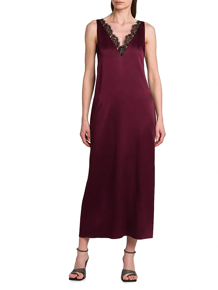 Stella McCartney Women's Satin-Lace V-Neck Maxi Slipdress | Thumbnail 3 Stella McCartney Women's Satin-Lace V-Neck Maxi Slipdress | Thumbnail 3