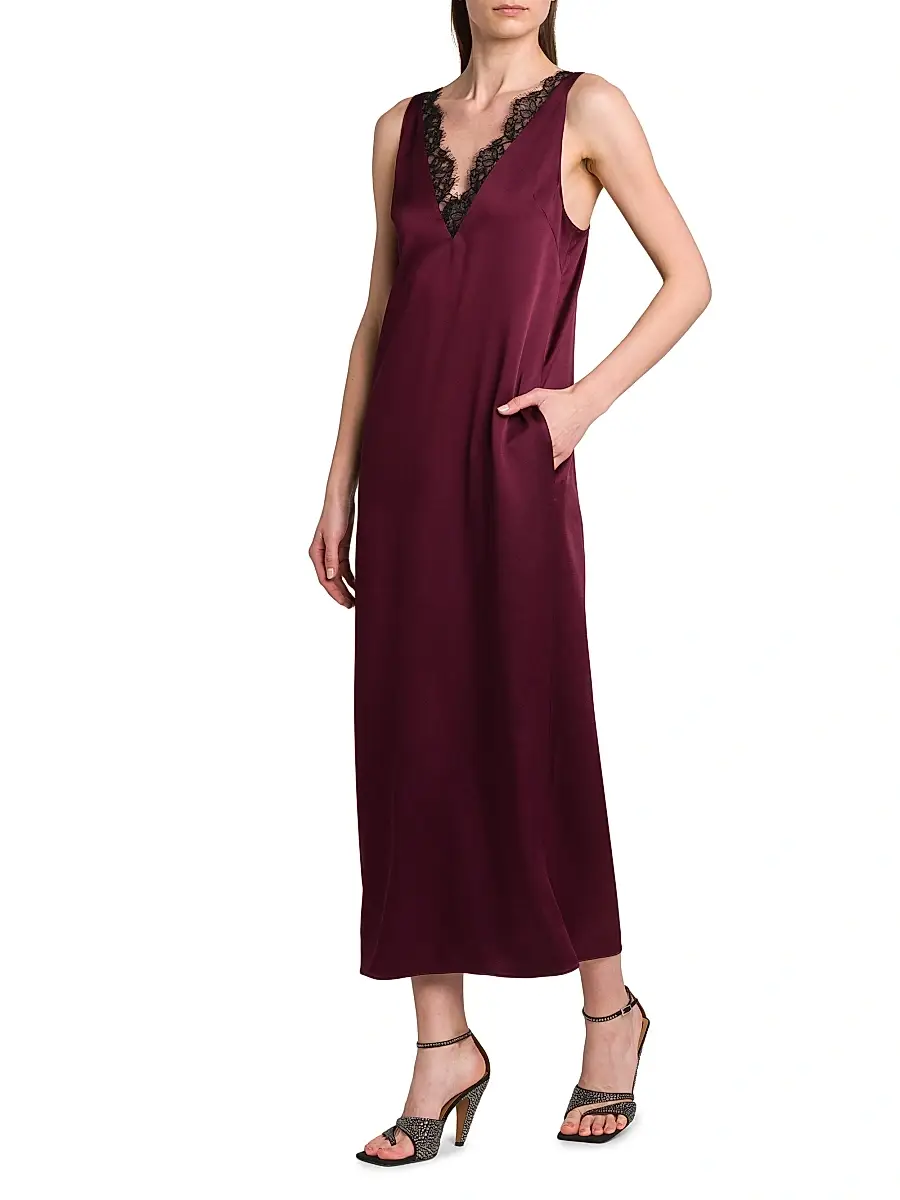 Stella McCartney Women's Satin-Lace V-Neck Maxi Slipdress | Thumbnail 4 Stella McCartney Women's Satin-Lace V-Neck Maxi Slipdress | Thumbnail 4
