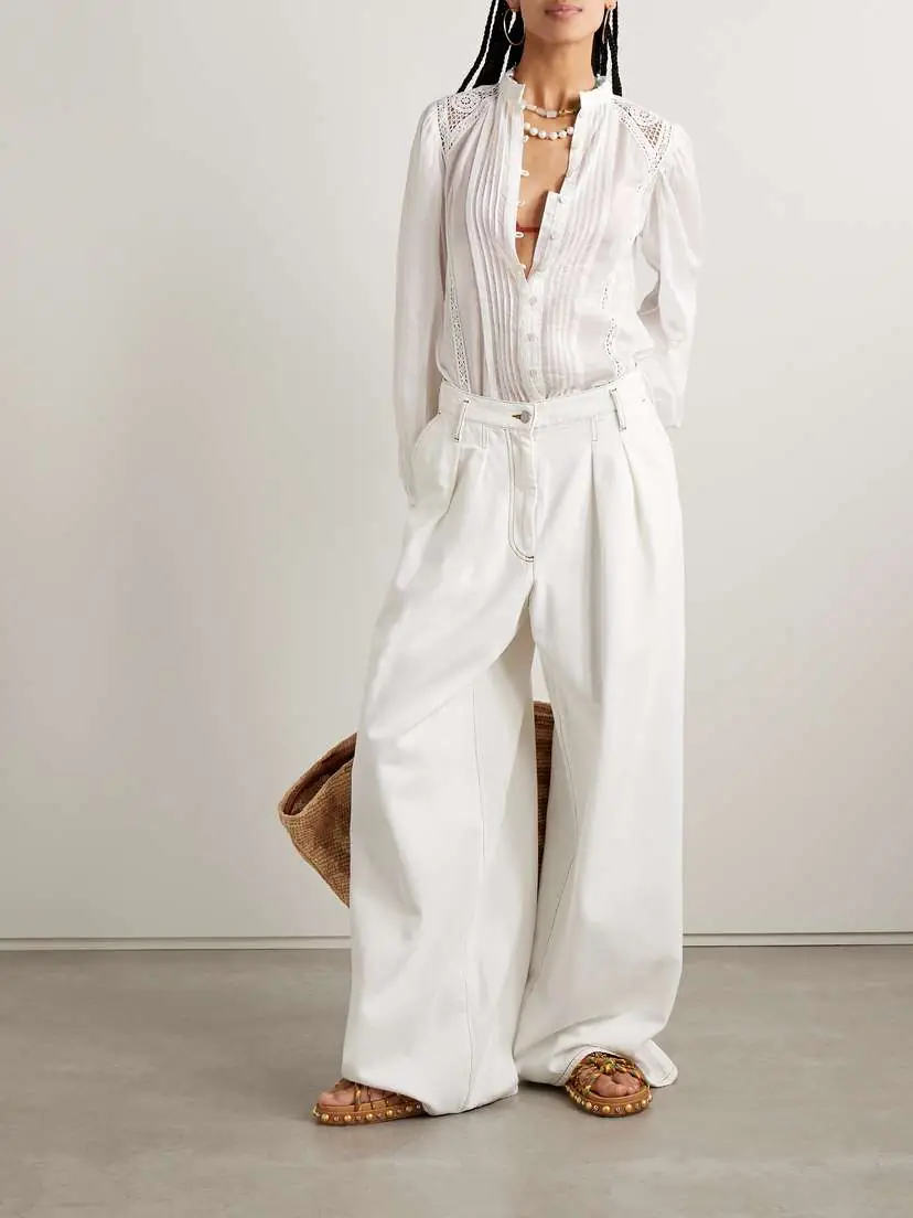 Marant Étoile Greicy Guipure Lace-trimmed Pintucked Cotton-voile Shirt | Thumbnail 2 Marant Étoile Greicy Guipure Lace-trimmed Pintucked Cotton-voile Shirt | Thumbnail 2