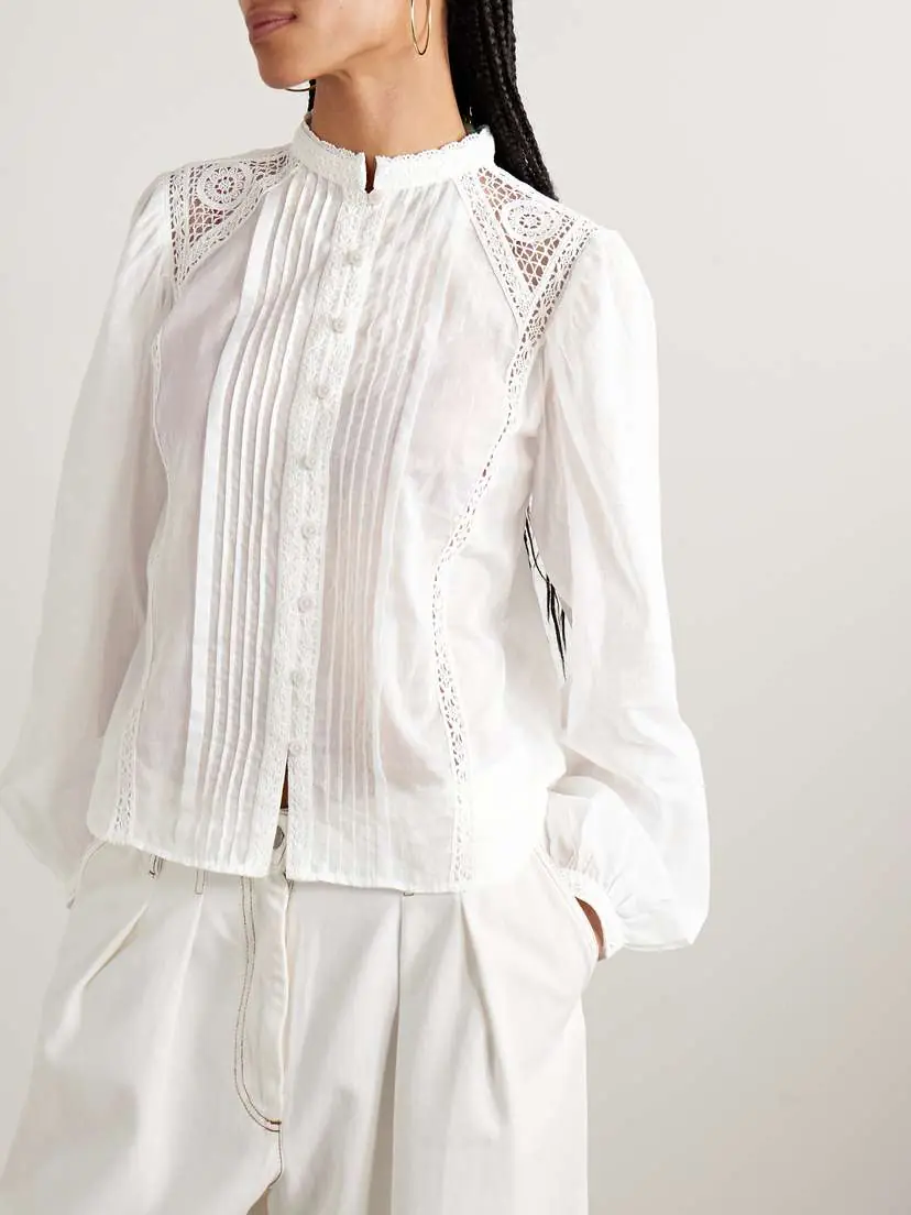 Marant Étoile Greicy Guipure Lace-trimmed Pintucked Cotton-voile Shirt | Thumbnail 3 Marant Étoile Greicy Guipure Lace-trimmed Pintucked Cotton-voile Shirt | Thumbnail 3