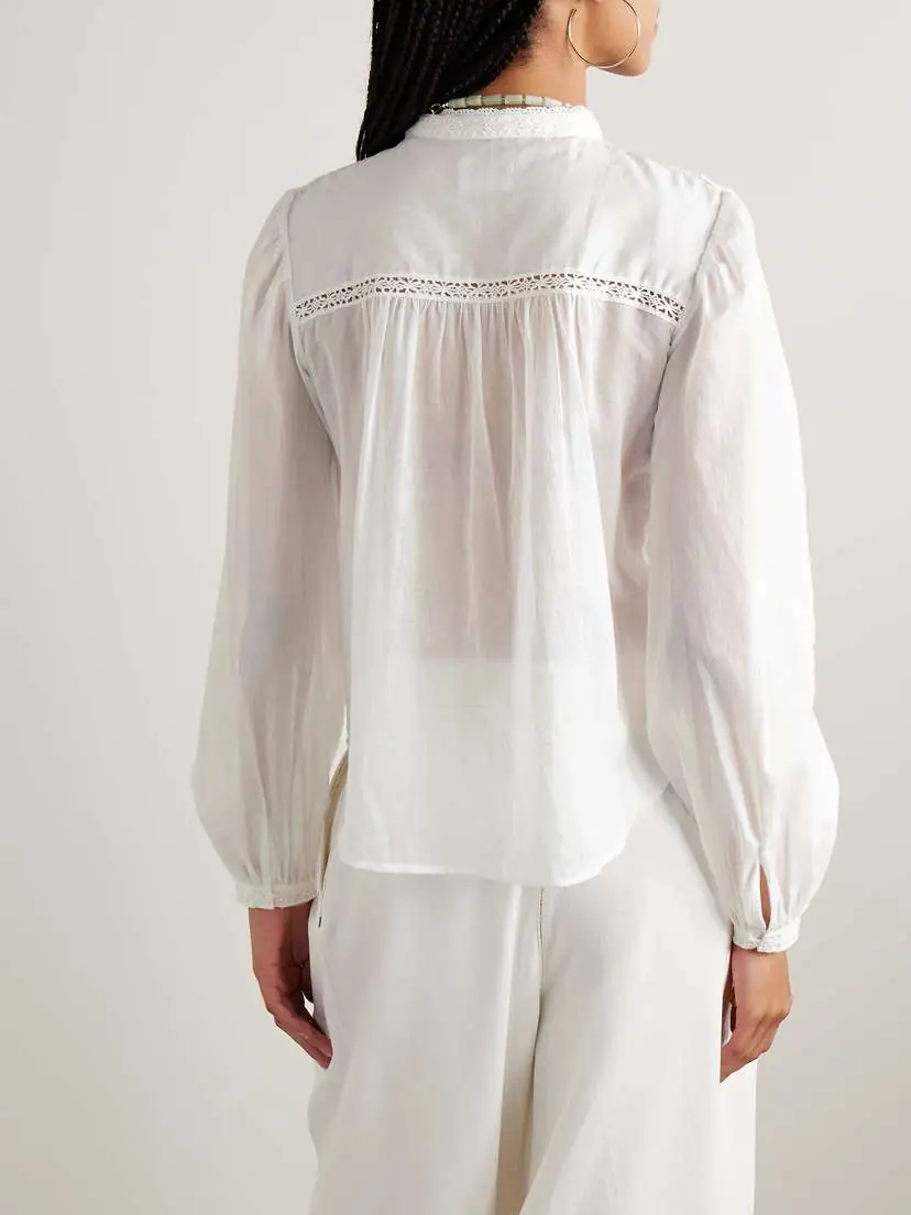 Marant Étoile Greicy Guipure Lace-trimmed Pintucked Cotton-voile Shirt | Thumbnail 4 Marant Étoile Greicy Guipure Lace-trimmed Pintucked Cotton-voile Shirt | Thumbnail 4