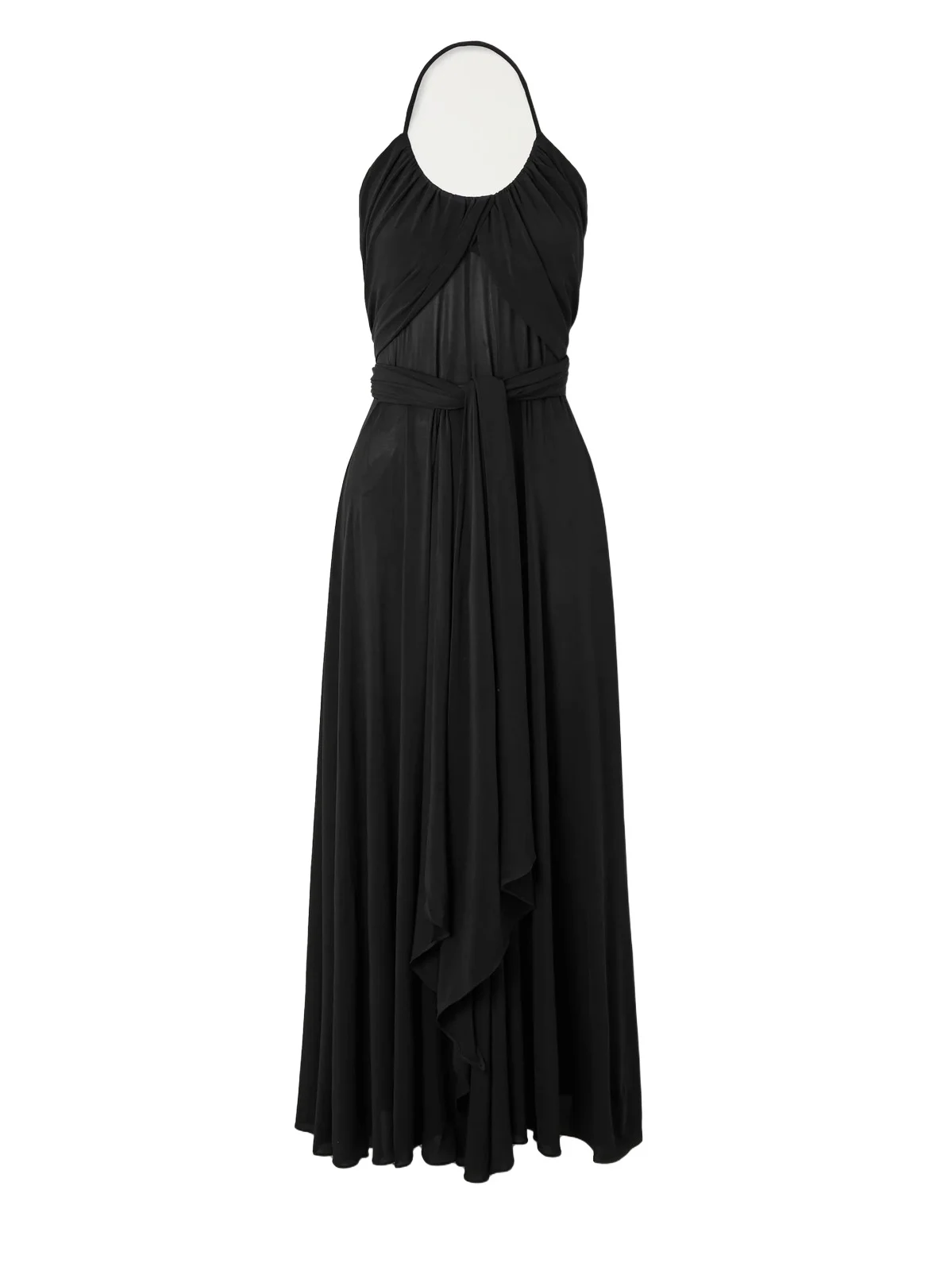 Belted Gathered Jersey Halterneck Maxi Dress