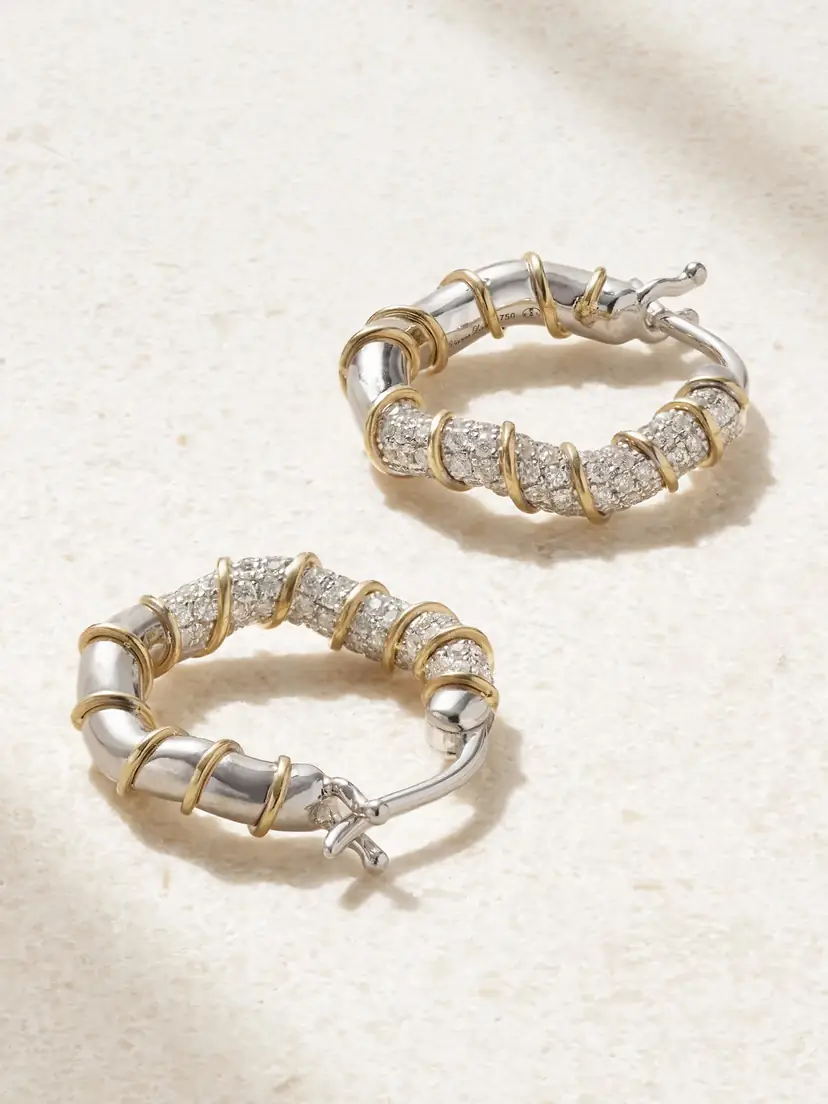 Yvonne Léon 18-karat White And Yellow Gold Diamond Hoop Earrings | Thumbnail 3 Yvonne Léon 18-karat White And Yellow Gold Diamond Hoop Earrings | Thumbnail 3