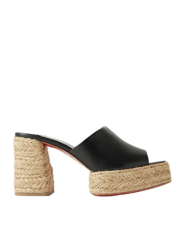 Christian Louboutin Calakala 85 Leather Espadrille Platform Mules | Image 1 Christian Louboutin Calakala 85 Leather Espadrille Platform Mules | Image 1