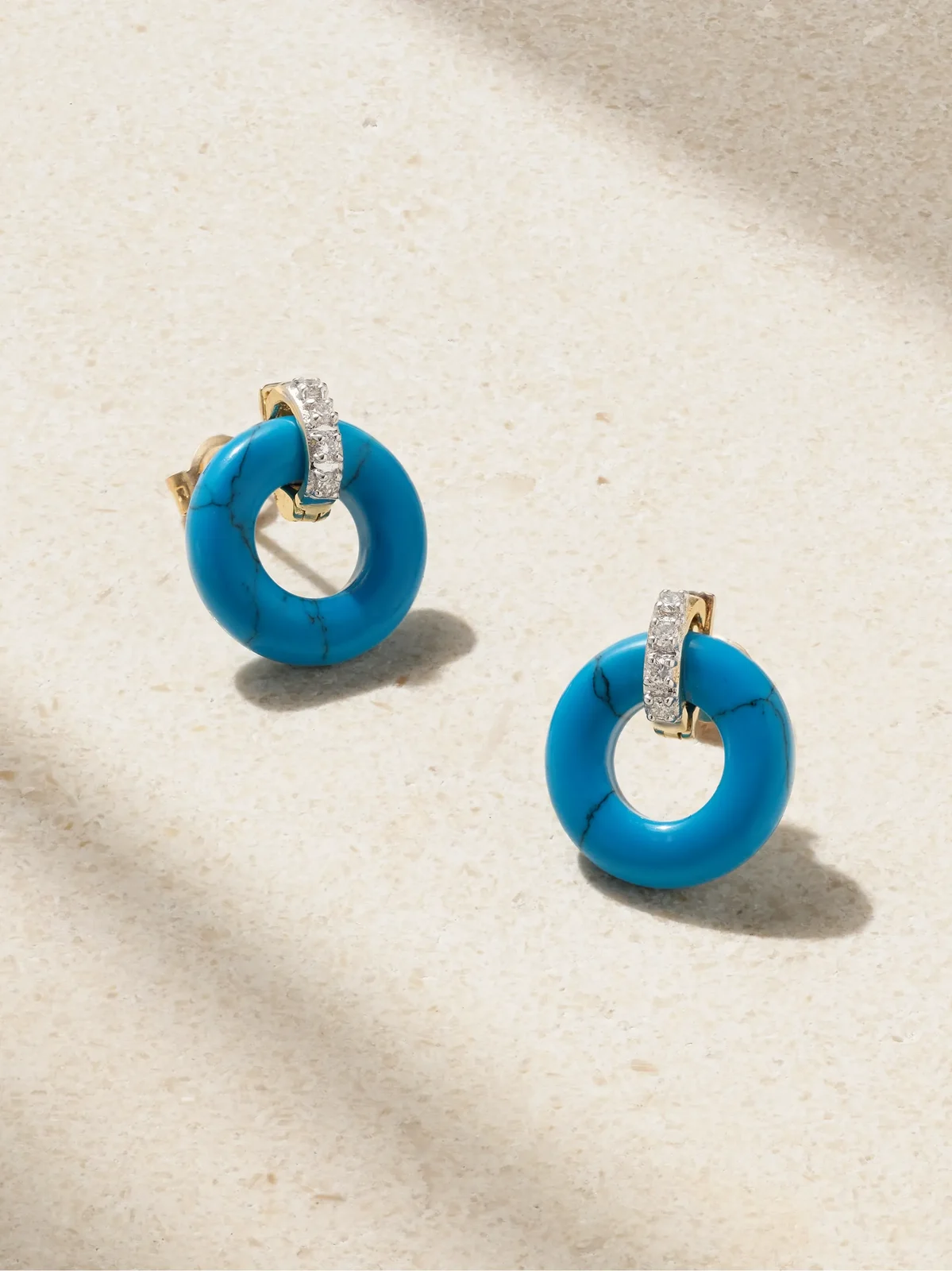 Mateo Donut 14-karat Yellow And White Gold, Turquoise And Diamond Earrings - Blue