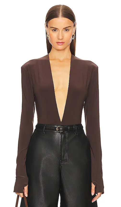 Norma Kamali x REVOLVE Deep V Neck Bodysuit | Image 1 Norma Kamali x REVOLVE Deep V Neck Bodysuit | Image 1